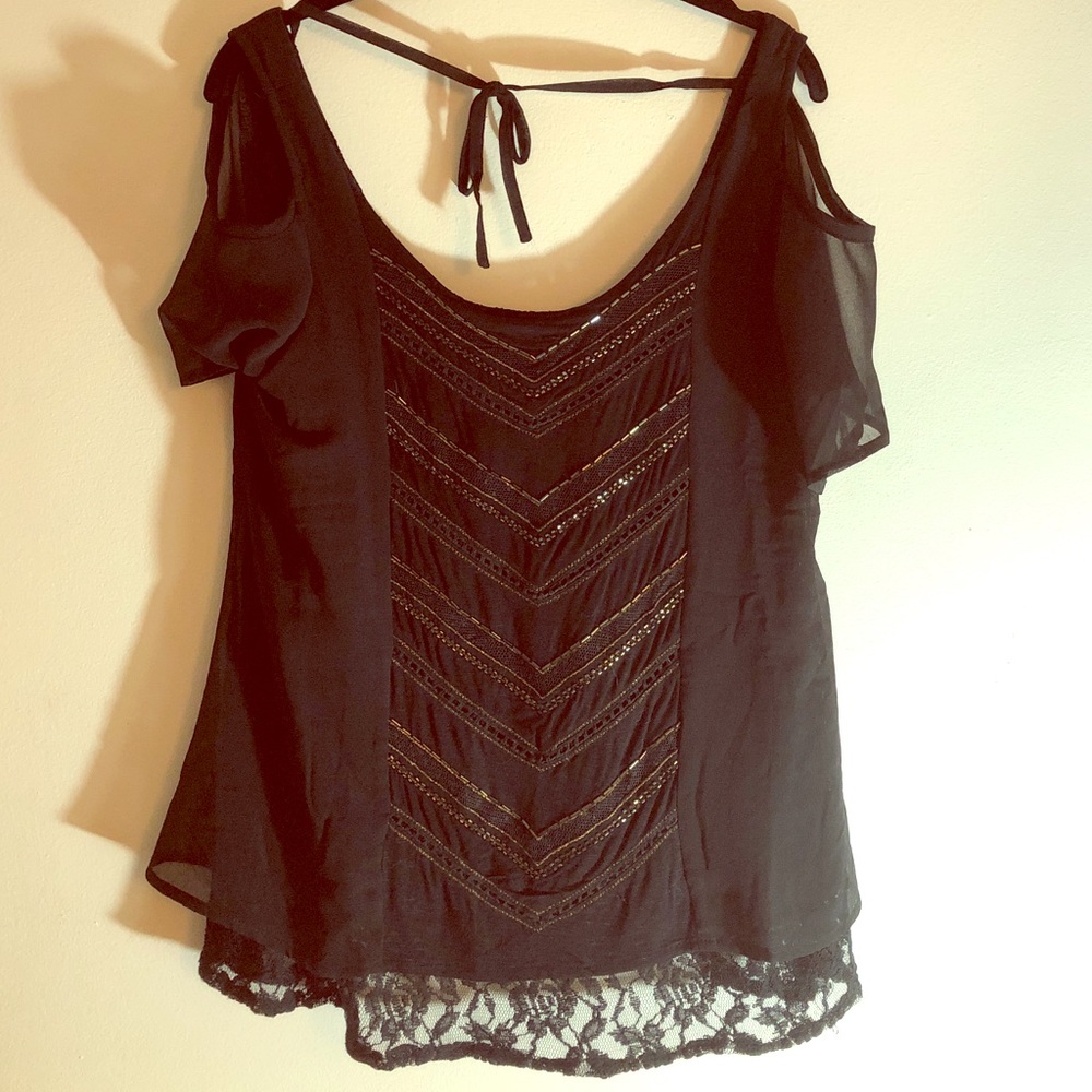 Miss Me Cold Shoulder Lace and gold Beading